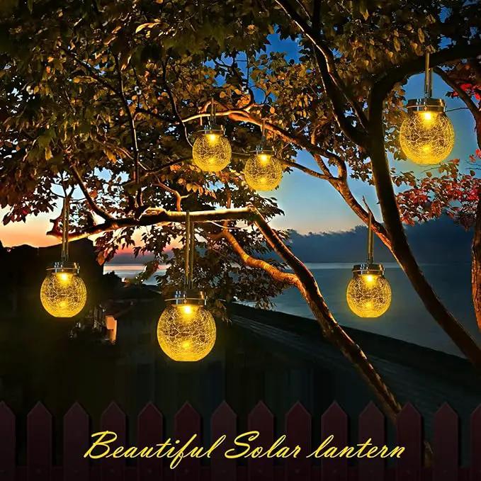 DBF Solar Lanterns Outdoor Waterproof, 2 Pack Hanging Solar Lights Outdoor, LED Cracked Glass Ball Globe Lantern Garden Decor for Patio Backyard Pathway Tree Porch Fence Events (Amber Warm & RGB) by GreenHaven Gardens
