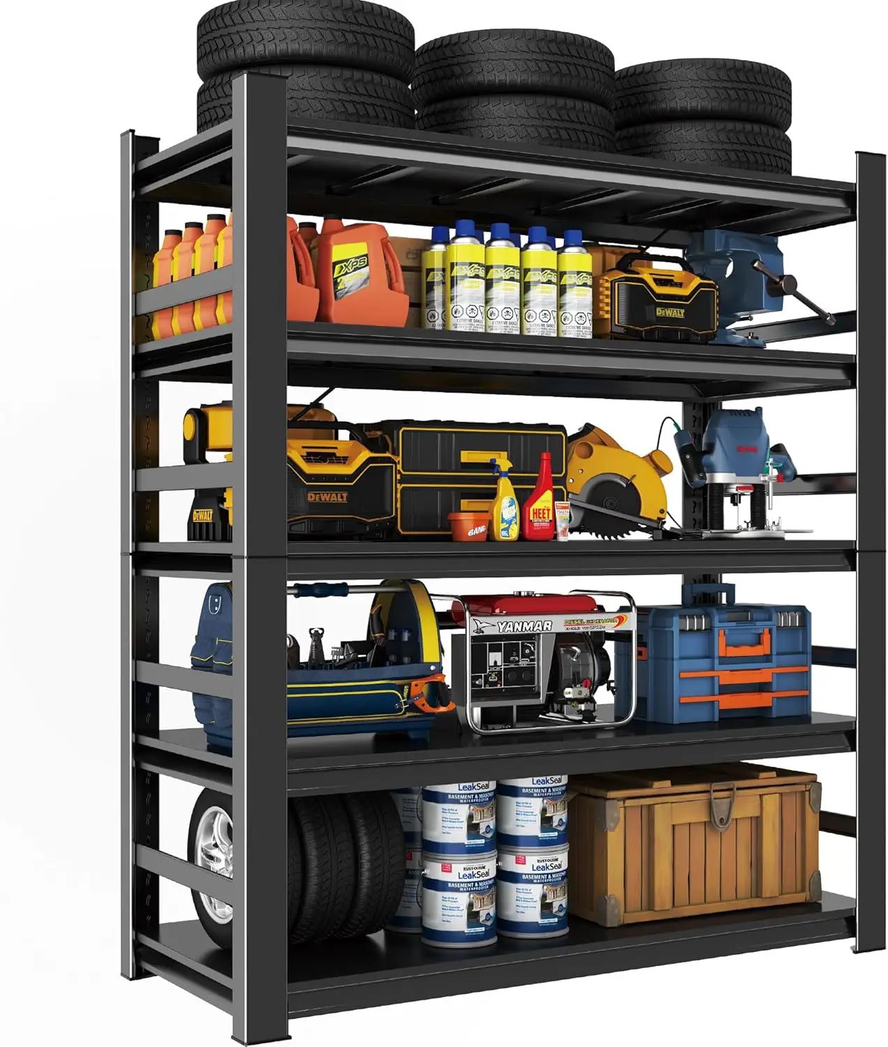 Heavy Duty 5-Tier Garage Shelf Steel Unit 3000lb Capacity | Garage & Basement Storage | Industrial Metal Shelving for Warehouse Workshop | Adjustable Rust-Resistant (72"H x 36"W x 16"D, Black) by GreenHaven Gardens