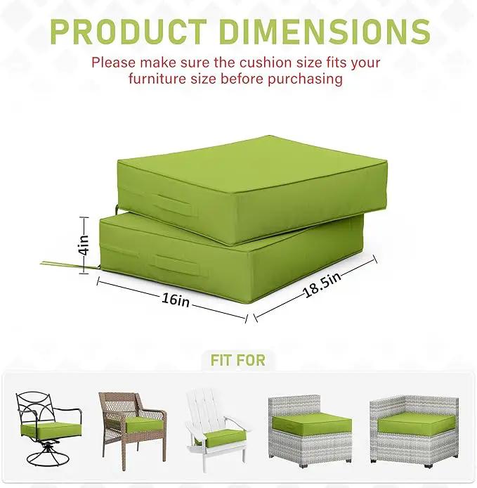 Patio Chair Cushions 18.5 X 16 X 4 Inch Waterproof Outdoor Seat Cushions for Patio Furniture, Outdoor Sofa Couch Pads with Ties & Handle, Set of 2, Grass Green by GreenHaven Gardens