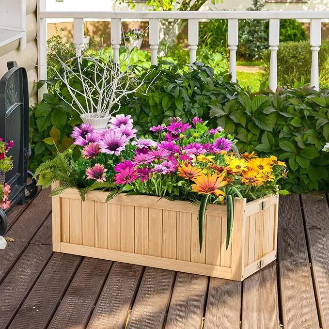 S AFSTAR Outdoor Wooden Planter Box, Folding Raised Garden Bed W/Drainage Hole, Patio Rectangle Plant Container for Flowers Vegetables Fruits Herbs, Collapsible Planting Box for Yard by GreenHaven Gardens
