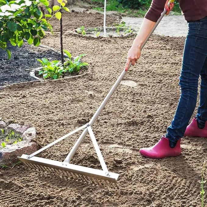 Colwelt Landscape Rake - 24Tines, Aluminum Head with 68" Handle, 24" Width for Beach & Lawn Care by GreenHaven Gardens