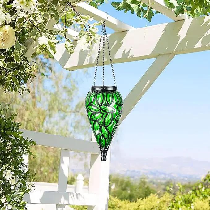 Solar Hanging Lantern Outdoor Lights, Tear-Shaped 15 LEDs Cool White Hanging Lights with S Hooks Decor in Garden, Yard, Pathway, Front Door and Landscape by GreenHaven Gardens