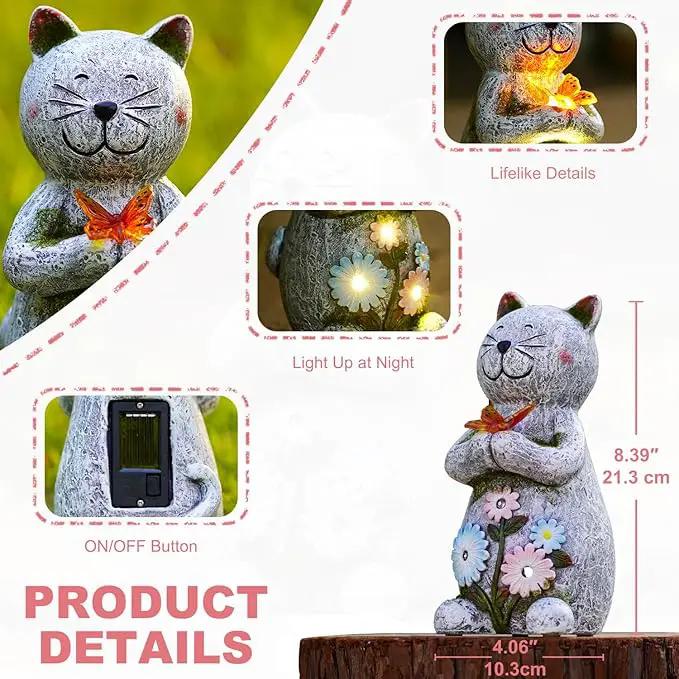 Solar Retro Cat Statue Outdoor - Resin Garden Outside Decorations with Butterfly for Patio,Balcony,Yard,Birthday Gardening Gifts for Women Mom by GreenHaven Gardens