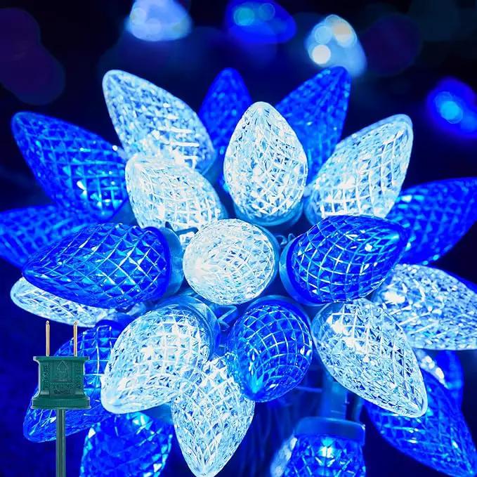 Brightown C9 LED Christmas String Lights, 66ft 100 LED Waterproof Strawberry String Lights, Plug-in Extendable Green Wire Lights String for Outdoor Outside Patio Party Decoration, Blue and White by GreenHaven Gardens
