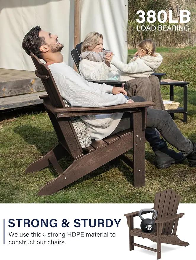 KINGYES HDPE Adirondack Chair, Classic All-Weather Adirondack Chair, Brown by GreenHaven Gardens