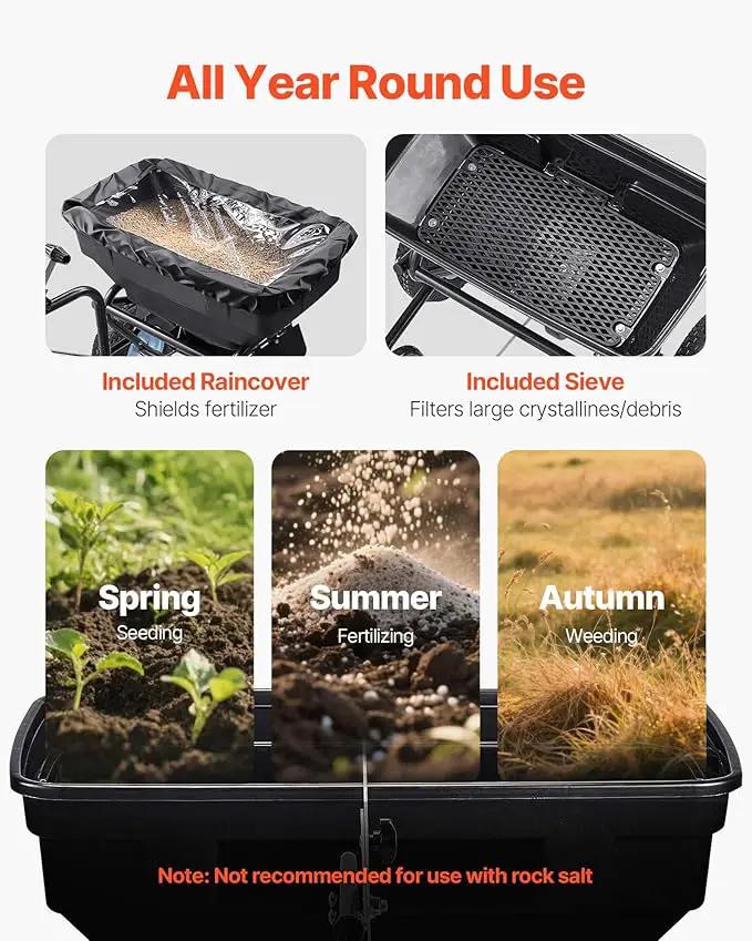 VEVOR Tow Behind Broadcast Spreader, 130LBS Capacity, Tow-Behind Lawn Spreader with 13 in Tires, 30 Adjustable Setting & 9.8 ft Spreading Width, Lawn Spreaders for Seed, Fertilizer, Salt, Ice Melt by GreenHaven Gardens