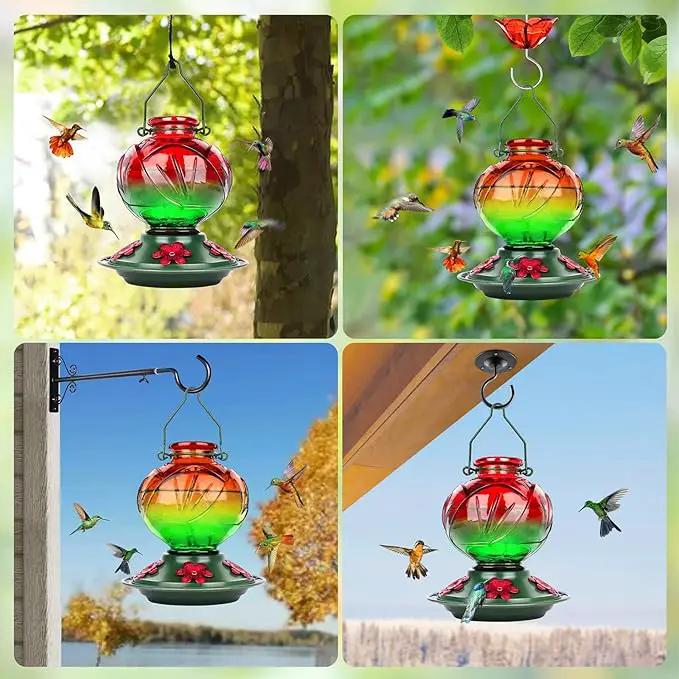 BOLITE Hummingbird Feeder, Glass Hummingbird Feeders for Outdoors Hanging, 22 Ounce, Five Feeding Ports with Perch, Peony Flower Shape, Red and Green, Gifts for Women Men, Gifts for Mom Dad by GreenHaven Gardens