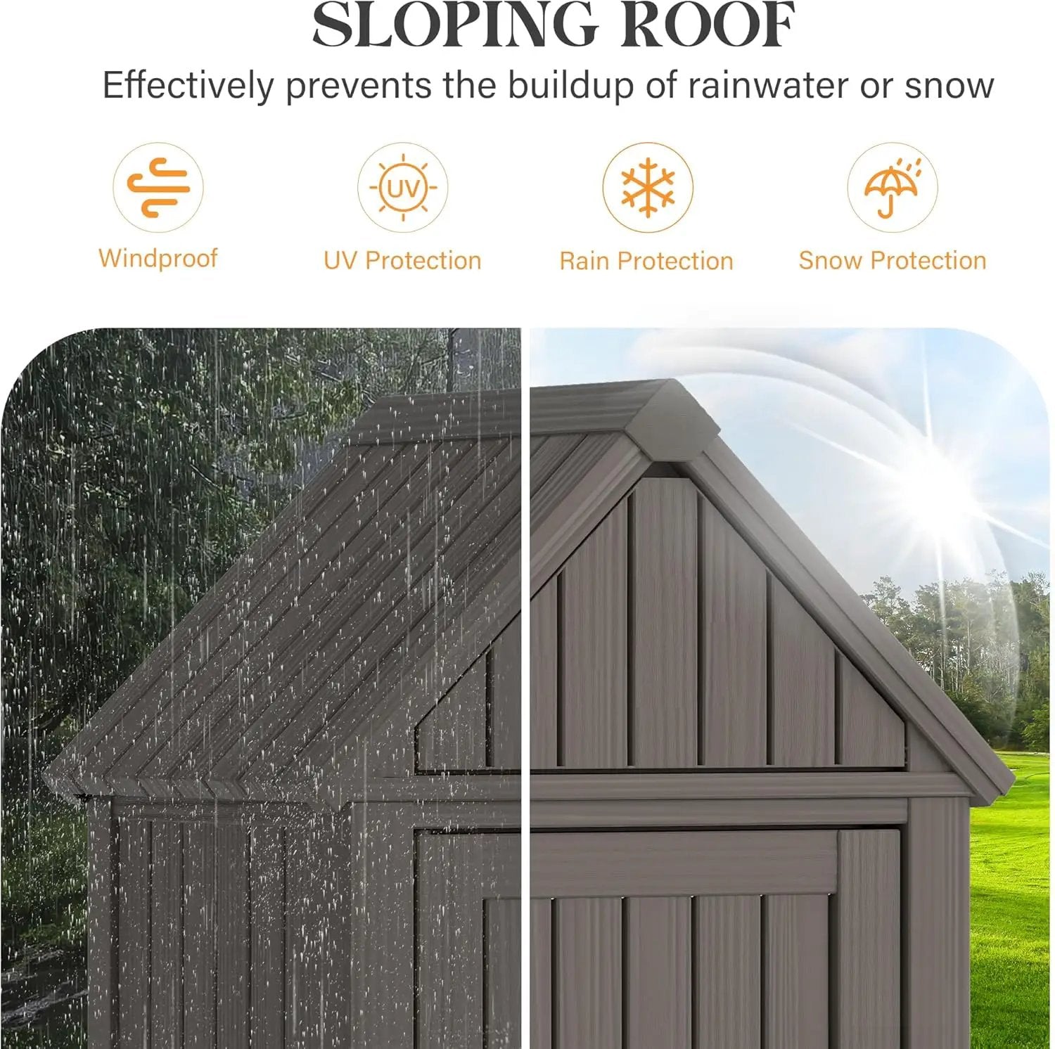 Shed Outdoor Storage Shed with Sloping Roof and Lockable Door, Resin Outdoor Storage Box Cabinet Waterproof and Multiple Hooks for Backyard, Patio, Poolside, Grey by GreenHaven Gardens