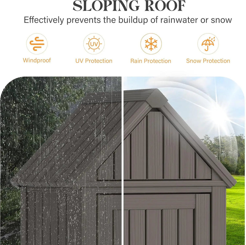 Shed Outdoor Storage Shed with Sloping Roof and Lockable Door, Resin Outdoor Storage Box Cabinet Waterproof and Multiple Hooks for Backyard, Patio, Poolside, Grey by GreenHaven Gardens