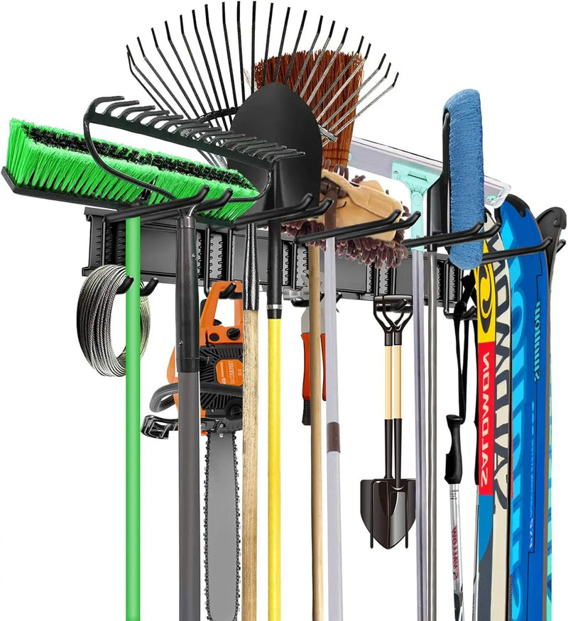 WALMANN Wall Mount Tool Organizer, Mop and Broom Holder, Garage Storage Rack, Heavy Duty Garden Tool Storage Organization System, Holds Up to 300lbs by GreenHaven Gardens