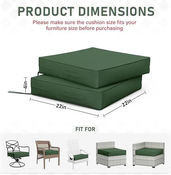 Patio Chair Cushions 22 X 22 X 4 Inch Waterproof Outdoor Seat Cushions for Patio Furniture, Outdoor Sofa Couch Pads with Ties & Handle, Set of 2, Green by GreenHaven Gardens