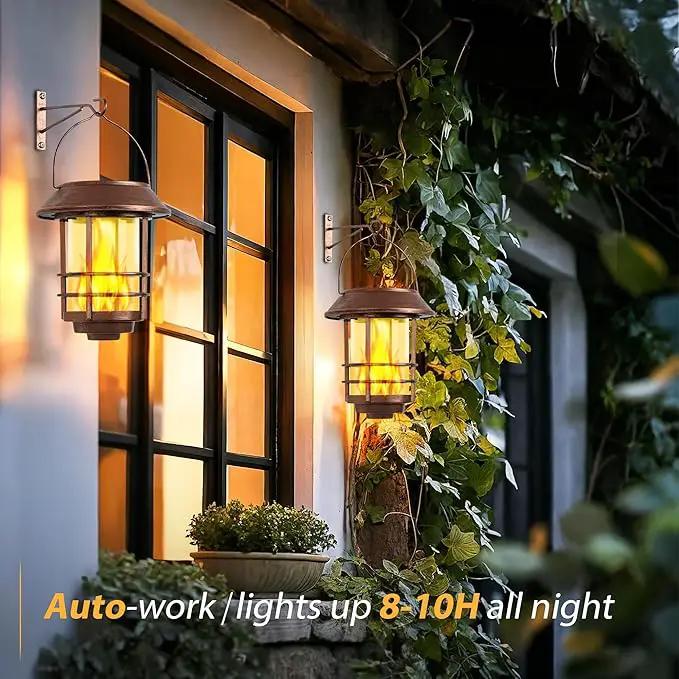 Otdair Solar Wall Lantern Outdoor, Flickering Flames Sconce Lights, Hanging Solar Lamps Wall Mount for Front Porch, Patio and Yard, 2 Pack, Bronze by GreenHaven Gardens