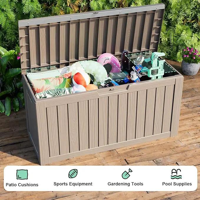80 Gallon Outdoor Storage Box - Deck Box Container for Patio, Pool, and Garden-Waterproof and UV Resistant Resin,Lockable (Grey) by GreenHaven Gardens