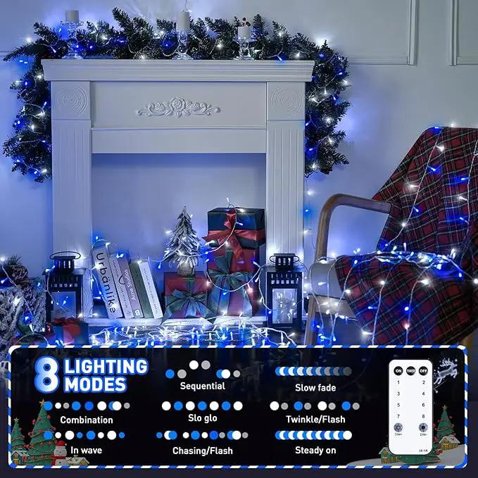 JMEXSUSS Connectable Blue and White Christmas Lights, 8 Modes 100 LED Twinkle String Lights Indoor, Clear Wire Plug-in Christmas String Lights Outdoor Waterproof by GreenHaven Gardens