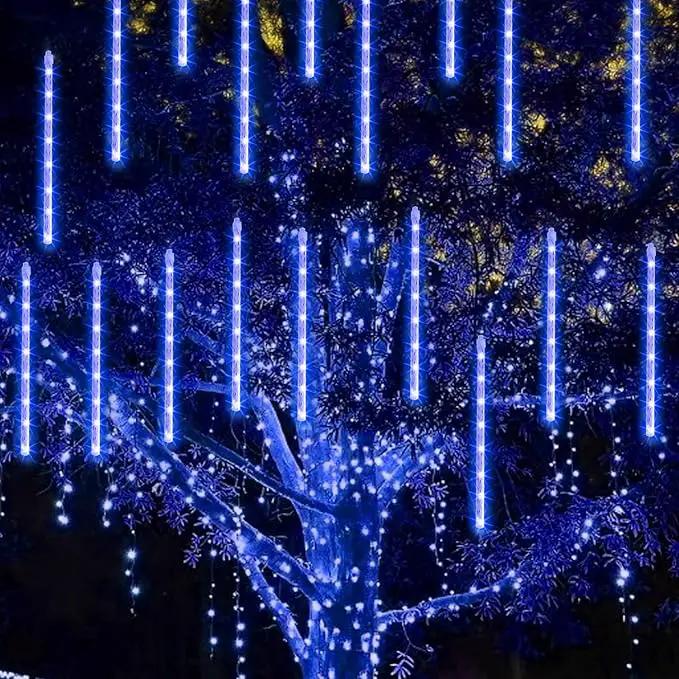 TW SHINE Christmas Lights Outdoor, 288 LED 12" 8 Tubes Meteor Shower Lights Outdoor Christmas Decorations Plug in, Waterproof Snow Falling Rain Icicle Xmas Lights for Tree Decor, Blue by GreenHaven Gardens