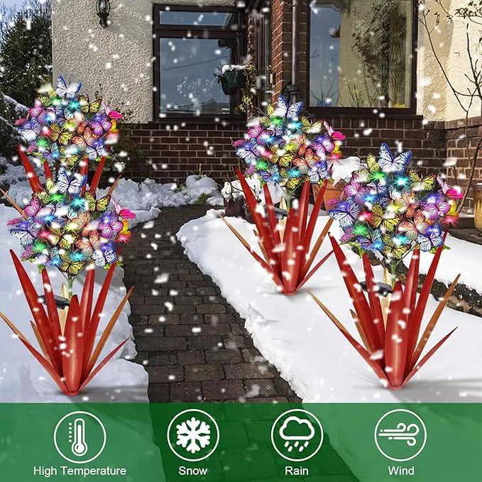 Homight Solar Metal Agave Butterfly Flower Stick Garden Sculpture - Outdoor Gift, Christmas Lights - Swaying Butterfly Garden Lights - Solar Outdoor (3 PCS RED) by GreenHaven Gardens