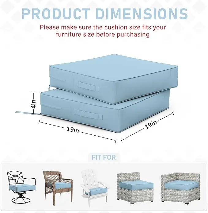 Patio Chair Cushions 19 X 19 X 4 Inch Waterproof Outdoor Seat Cushions for Patio Furniture, Outdoor Sofa Couch Pads with Ties & Handle, Set of 2, Light Blue by GreenHaven Gardens