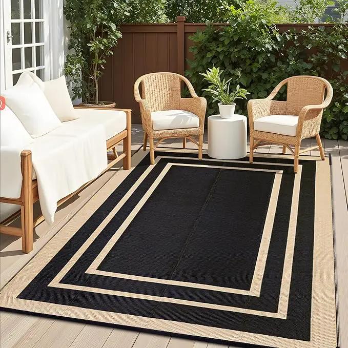 OLANLY Outdoor Rug 6x9 ft Waterproof, Reversible Outdoor Plastic Straw Rug, RV Mat, Indoor Outdoor Carpet Clearance for Patio, Camping, Balcony, Deck, Backyard, Black & Beige by GreenHaven Gardens