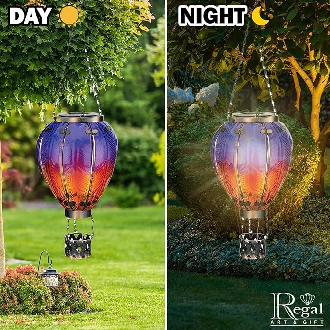 Regal Art & Gift Hot Air Balloon Solar Lantern – Hanging Solar-Powered LED Lights, Waterproof Portable Decorative Outdoor Lamp Made of Metal & Glass for Garden, Patios & Pathway – Purple (Large) by GreenHaven Gardens