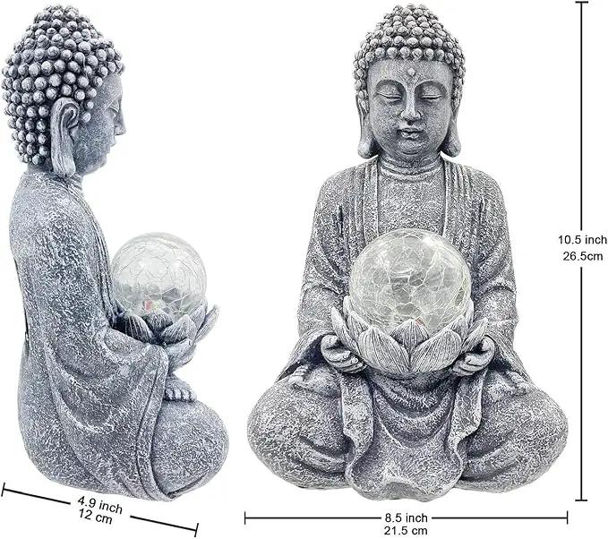 Nacome Meditating Buddha Statue with Solar Light,Zen Solar Garden Buddha with Cracked Glass Ball Sculpture-Indoor/Outdoor Decor for Balcony,Garden,Patio,Porch Yard Art Ornament,Gift by GreenHaven Gardens