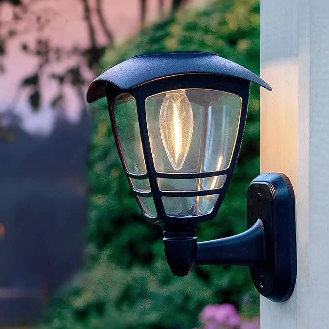 MAGGIFT 4 Pack Solar Powered Wall Lantern, Outdoor 10 Lumen LED Edison Bulb Warm White Solar Lights Wall Sconce with No Wiring Required, Fixture with Wall Mount Kit by GreenHaven Gardens
