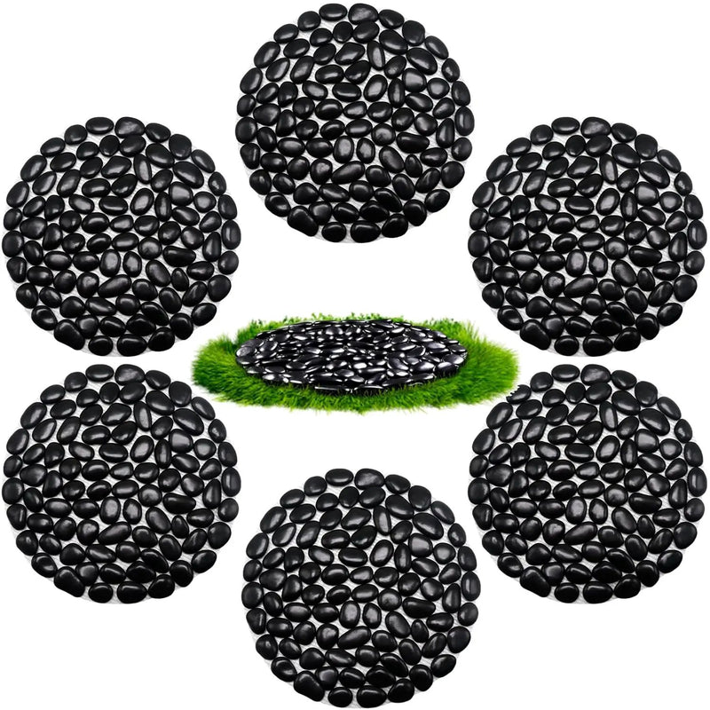 10in River Rock Stepping Stones Set - 6 Pack | Polished Pebble | Long-Lasting PVC Mesh Backing | Perfect for Garden Paths and Lawns Outdoor Landscaping Decoration | Black Circle by GreenHaven Gardens