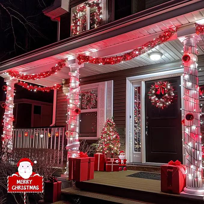 JMEXSUSS 2 Pack Red and White Christmas Lights, Each 100 LED 33ft Solar String Lights Outdoor Waterproof, 8 Modes Green Wire Solar Lights for Outside Tree Garden Patio Party Decoration by GreenHaven Gardens