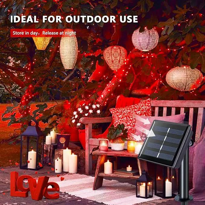 JMEXSUSS 4 Pack Red Solar Fairy Lights, Total 400 LED 132FT Red Solar Lights Outdoor Waterproof, 8 Modes Copper Wire Solar String Lights for Outside Patio Christmas Valentine Day Decorations by GreenHaven Gardens