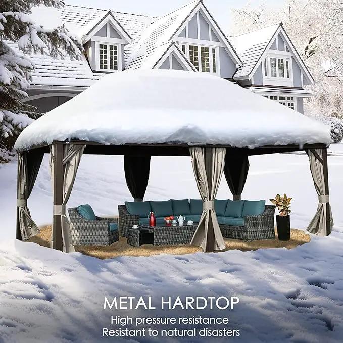 Kozyard Alexander 12' X 20' Permanent Aluminum Hardtop Gazebo with Galvanized Steel Double Roof Canopy, Curtain and Netting or Patio, Backyard, Deck, Lawn (Brown) by GreenHaven Gardens