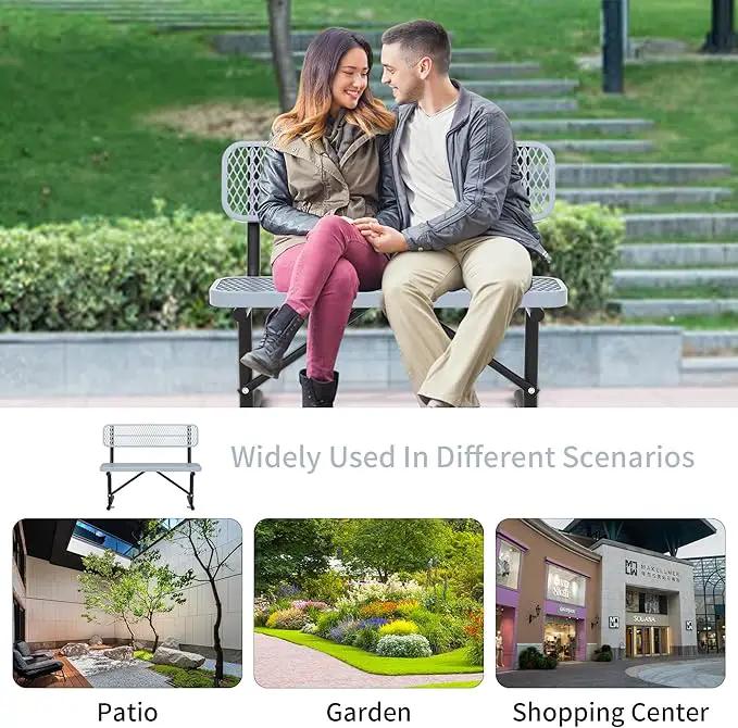 Heavy Duty Park Bench with Back Portable Frame, Outdoor Steel Bench with Backrest, Outdoor Park Bench Expanded Metal Mesh Bench for Lawn, Park, Deck, Garden, Patio, Porch, Black (Gray, 4FT) by GreenHaven Gardens