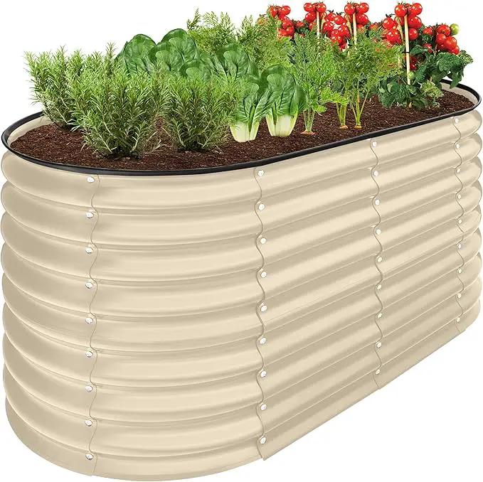 Best Choice Products 4x2x2ft Outdoor Metal Raised Garden Bed, Oval Deep Root Planter Box for Vegetables, Flowers, Herbs, and Succulents w/ 101 Gallon Capacity, Rubber Edge Guard - Beige by GreenHaven Gardens