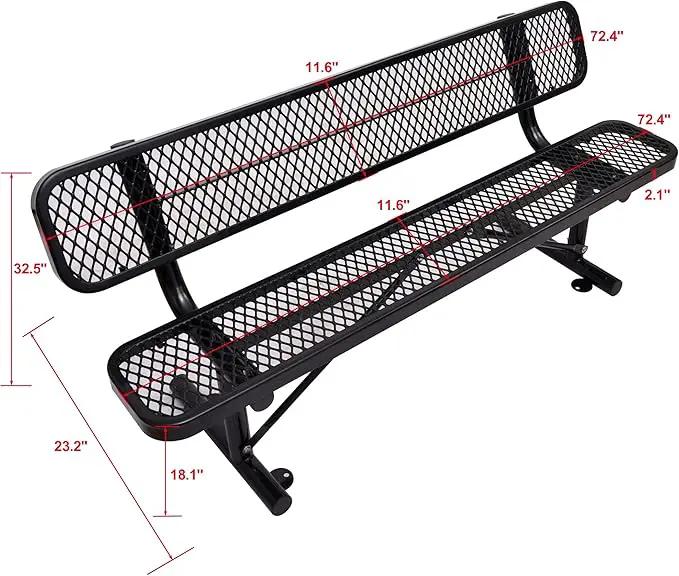 4/6/8 Feet Park Bench for Outside Heavy Duty Metal, Garden Benches Outdoor Bench with Backrest & Portable Frame, for Shopping Malls Stores Parks Patios Decks, Black by GreenHaven Gardens