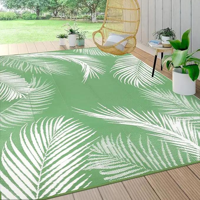 Pauwer Waterproof Outdoor Rug 8x10, Reversible Plastic Straw Patio Camping Rug, Indoor Outdoor RV Mat Carpet for Deck, Camper, Porch, Balcony, Backyard, Picnic, Leaf Green by GreenHaven Gardens