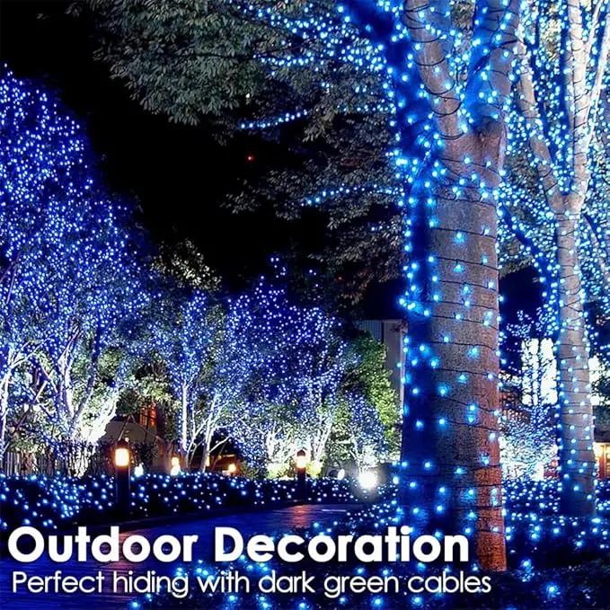 Christmas Tree Light 200 LEDs 73ft Green Cable Wire Fairy String Twinkle Lights Plug in 12 Modes for Xmas Party, Halloween, Outdoor, Garden, Wedding, Home Decoration (Blue) by GreenHaven Gardens