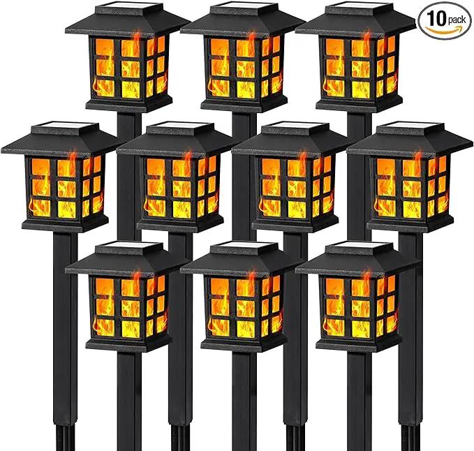 GIGALUMI Solar Lights for Outside,10 Pack Flickering Flame LED Solar Outdoor Lights, Waterproof Solar Garden Lights Maintain 10 Hours of Lighting for Christmas, Garden, Landscape, Path, Yard, Patio by GreenHaven Gardens