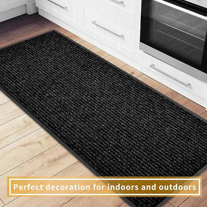 fani Heavy Duty Large Outdoor Indoor Entrance Black Doormat Waterproof Low Profile Entrance Rug Front Door Mat Patio Anti-Skid Rubber Back, 35x72 inch (Black) by GreenHaven Gardens