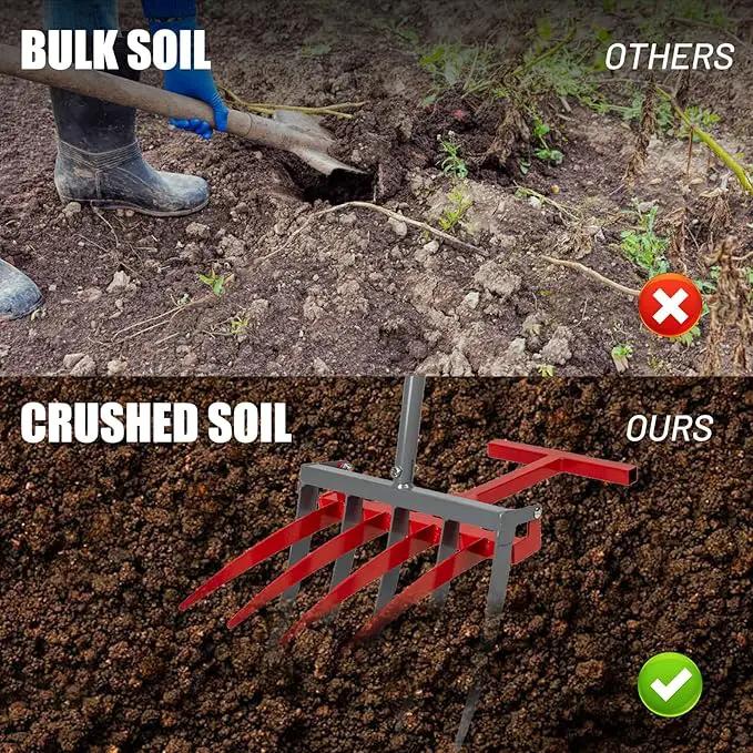 2-in-1 Broad Fork Garden Tool, Manual Hand Cultivator & Tiller, Heavy Duty Twist Tiller with 5+4 Steel Tines, Pitchfork for Soil Loosening, Digging, and Lawn Aeration by GreenHaven Gardens
