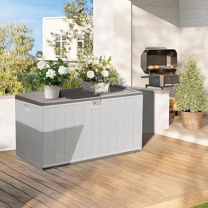 Premium Pro Edition 110 Gallon Lockable Resin Deck Box, Waterproof & UV-Resistant Outdoor Storage Box for Outdoor Cushion Storage, Garden Tools & Pool Accessories Storage, White by GreenHaven Gardens