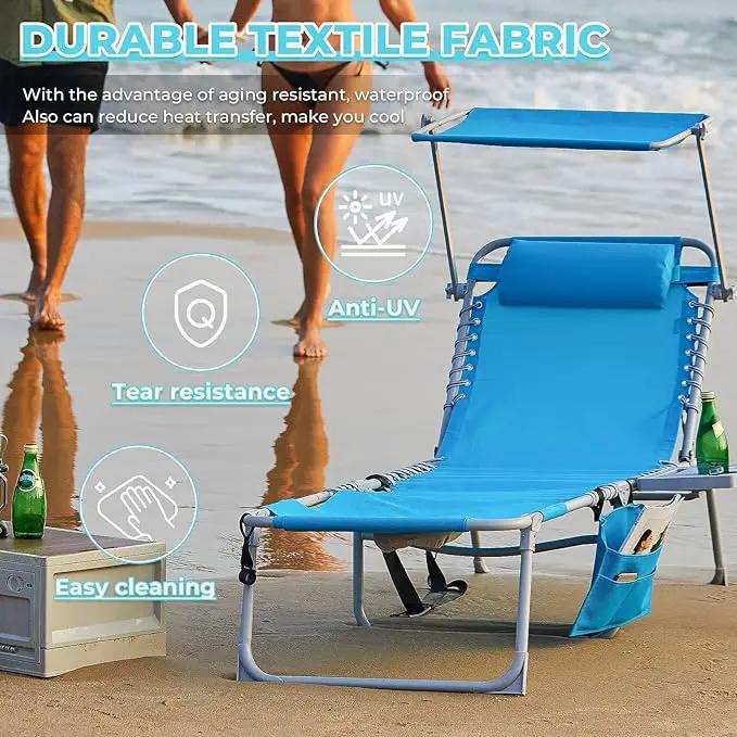 #WEJOY 4 in 1 Tanning Chair with Face Hole & Canopy & Side Table, 5 Positions Adjustable Folding Waterproof Facedown Chaise Lounge with Pillow Quick Dry for Beach Pool Outdoor Camping Patio (Blue) by GreenHaven Gardens