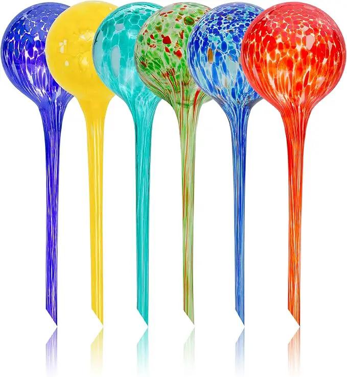 Iridescent Self Watering Globes, Glass Rainbow Plant Watering Globes, Self Watering Planter Insert, Automatic Plant Waterer Indoor (Large-6 Pcs Multi-Color, Large) by GreenHaven Gardens