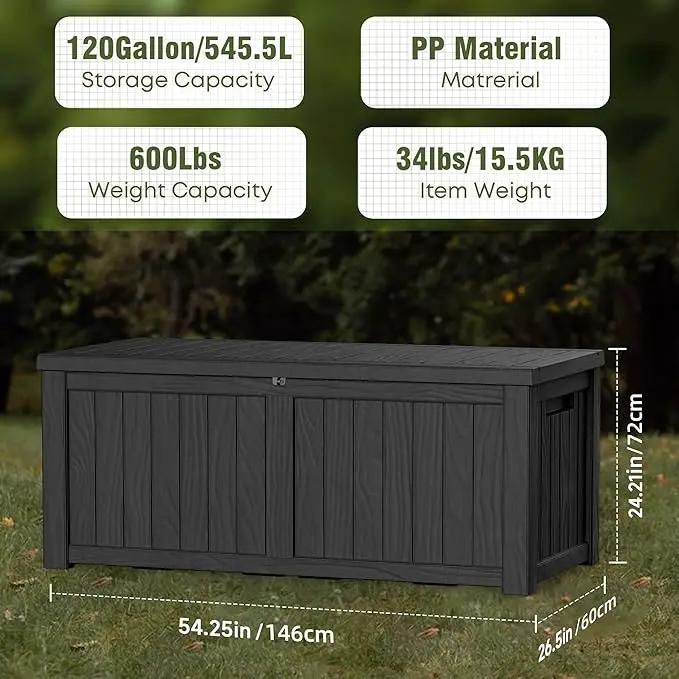120 Gallon Waterproof Outdoor Storage Box,Resin Deck Box,Lockable Outside Storage Box Container for Patio Furniure,Garden,Tools (120 Gallon,Black) by GreenHaven Gardens