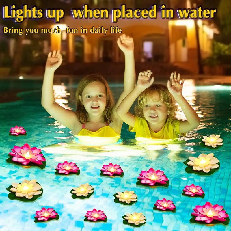 Liliful 24 Pcs Diwali Lotus Decoration Pool Floating Lights, Artificial Flowers Lotus with LED,Lily Pads Water Lantern for Indian Puja Home Decoration(3.94 Inch, 5.91 Inch,White, Pink) by GreenHaven Gardens