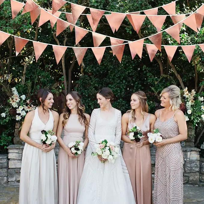 Rose Gold Party Decorations Metallic Fabric Triangle Pennant Banner Blush Pink Flag Bunting Garland for Wedding Birthday Anniversary Bridal Shower Engagement Graduation Hen Party Decorations Supplies by GreenHaven Gardens