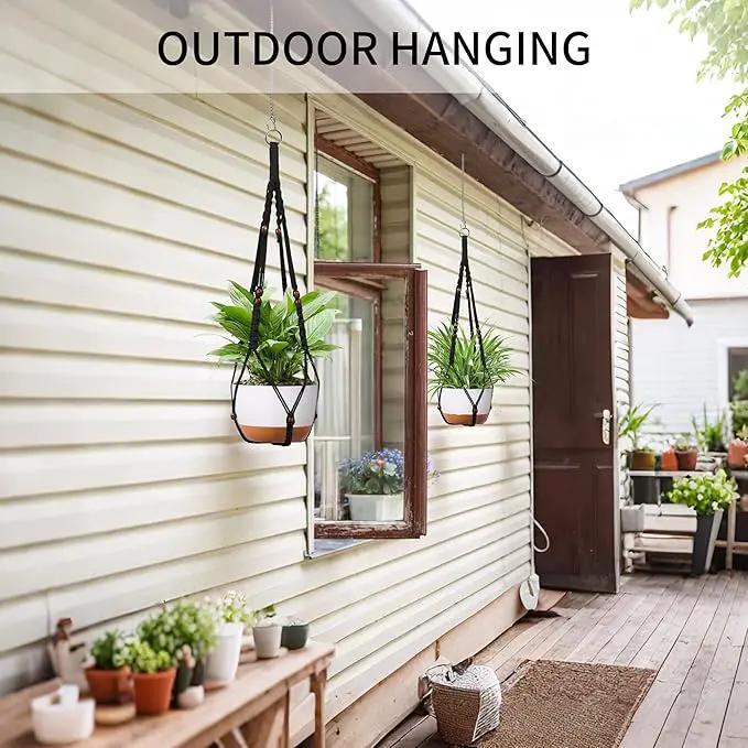 43 Inch Macrame Plant Hanger - Fits 6-15 Inch Pots, Extra Long Hanging Planter Holder for Indoor Outdoor, with Red Wood Beads, Boho Home Decor, 2 Pack, Black (POTS NOT Included) by GreenHaven Gardens