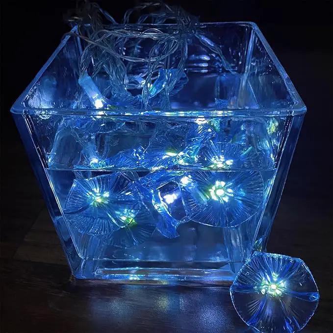 Solar Flowers Outdoor Waterproof - Petunia Blue Morning Glory Flowers&Solar Moth Orchid String Lights 12.5ft 10 LED Phalaenopsis Flower Solar Fairy Lights by GreenHaven Gardens