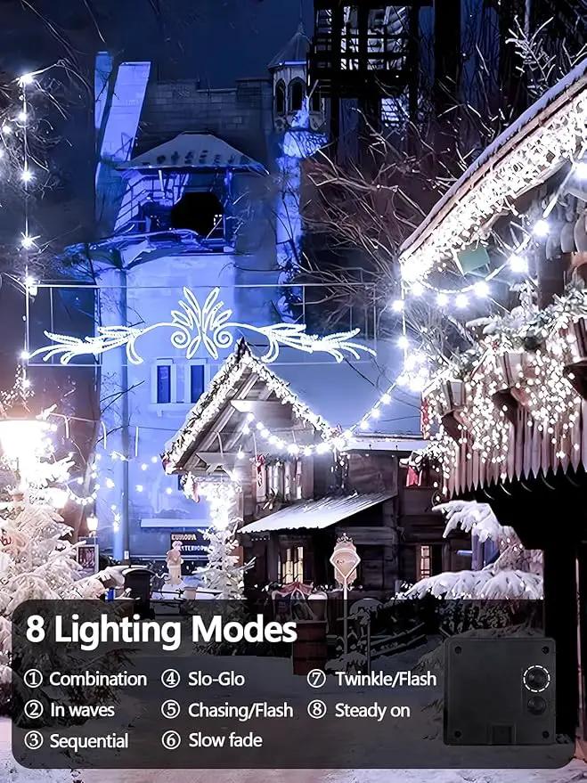 EEW 2-Pack 200 LED Solar String Lights for Outside, Solar Christmas Lights with 8 Lighting Modes, Waterproof Green Wire Solar String Lights Outdoor for Tree Xmas Party Garden Decorations (Cool White) by GreenHaven Gardens