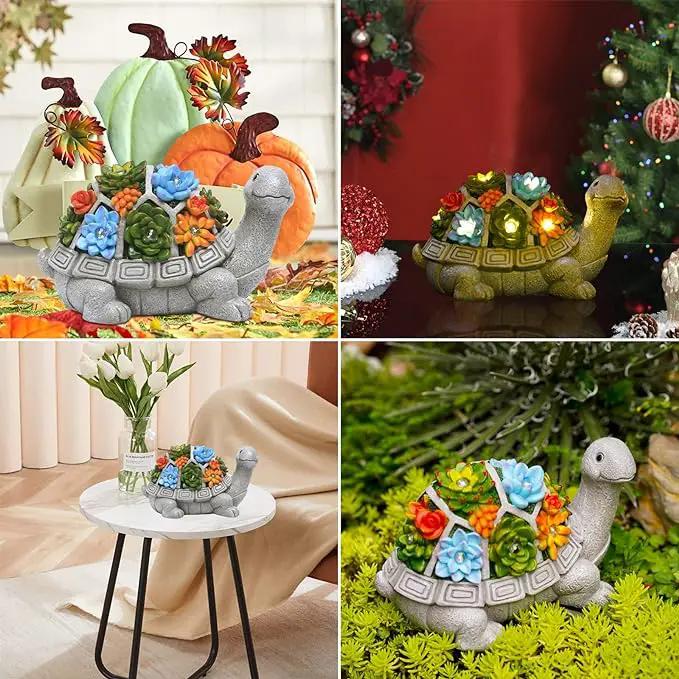 Nacome Solar Garden Outdoor Statues Turtle with Succulent and 7 LED Lights - Lawn Decor Tortoise Statue for Patio, Balcony, Yard Ornament - Unique Housewarming Gifts by GreenHaven Gardens