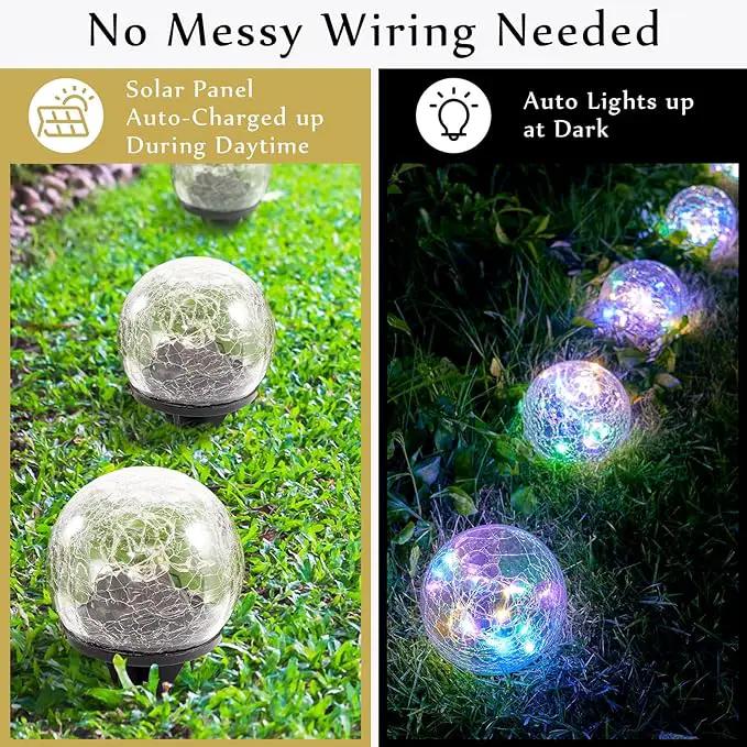 Honoson Decorative Solar Globe Lights Outdoor Waterproof LED Cracked Glass Ball Lights for Pathway, Walkway, Garden, Yard, Lawn Decoration(4 Pcs,3.9 Inch) by GreenHaven Gardens
