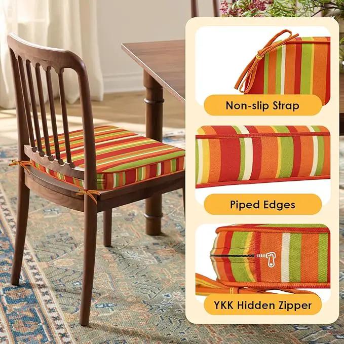 Outdoor Round Corner Seat Cushion, 17"x16"x2", Set of 4, Non Slip Seat Cushion Pads with Removable Cover for Patio Furniture, Garden Yard Lawn, Rainbow Stripe by GreenHaven Gardens
