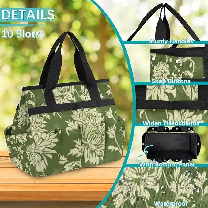 Spring Leaves Gardening Tool Bag,Heavy Duty Garden Tote Bag,Portable Oxford Gardening Storage Basket Organizer Handbag with Pockets Handle,Hand Tools Gifts for Outdoor Garden Lawn Yard by GreenHaven Gardens